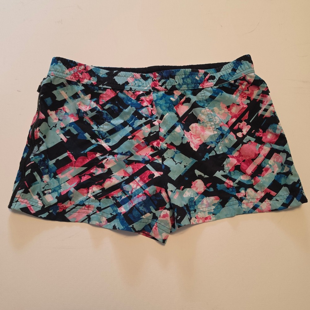 Fabletics Speed Up Shorts Floral Geometric Abstract Pink Teal Blue Size M